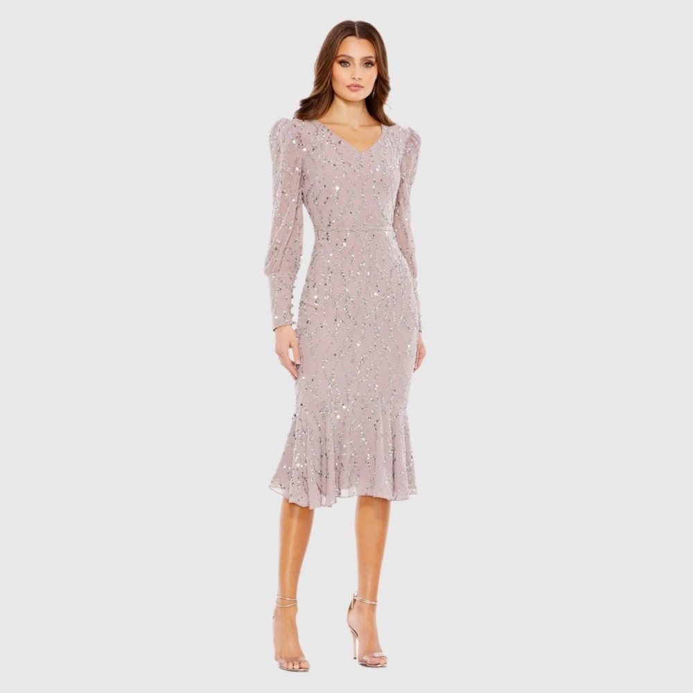 Mac Duggal Sequin Embellished Midi Dress in Vintage Lilac number 10767